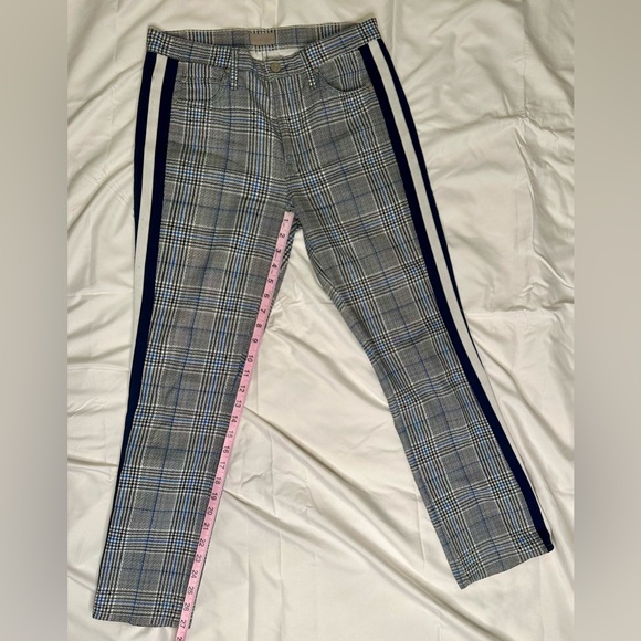 Mother “The Insider Ankle” Plaid Pants Grey/Blue Check Side Stripes Size 27 - Picture 7 of 9